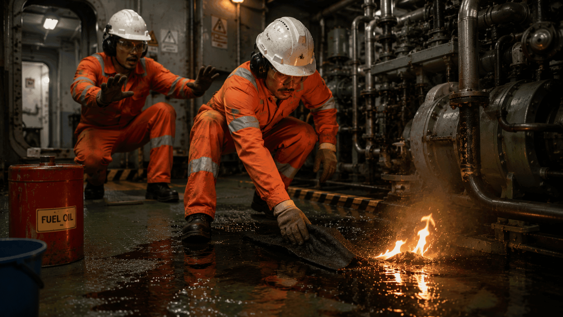 Respons cepat terhadap api bahan bakar di lantai kerja
